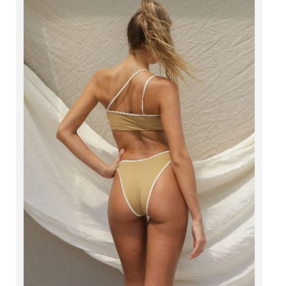 NWT Stone Fox Swim Echo Bikini Bottom, Asymmetrical Binding Detail, Tan, size XL - Picture 7 of 16